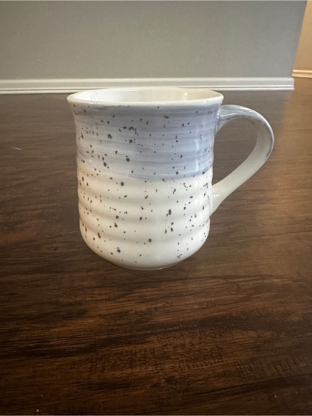 Speckled Ceramic Coffee Mug in White and Light Blue